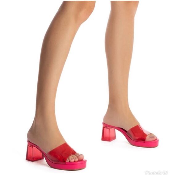 Revolve Larroude Jenn Pink Lucite Chunky Block Heel Sandals - Picture 2 of 13